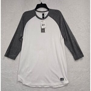 Adidas CU Baseball Tee White 3/4 Grey Sleeve Logo Size L NWT